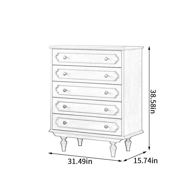 Sturdy Solid Wood 5-drawer Storage Cabinet