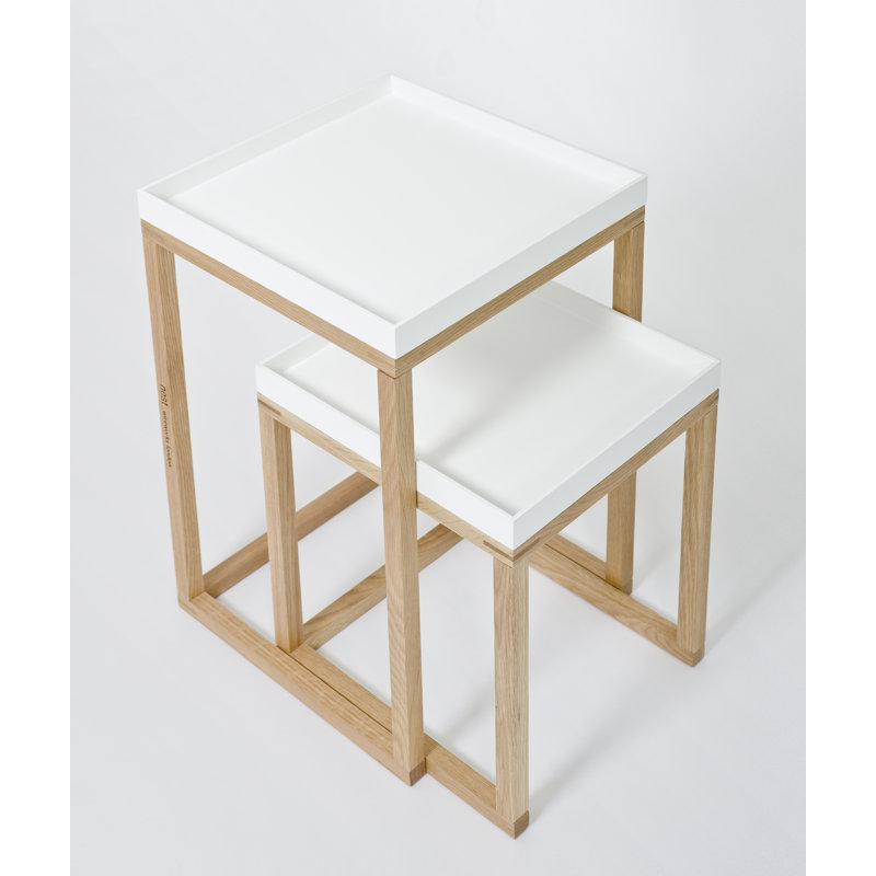 Bostic Solid Wood Tray Top Sled Nesting Tables, White