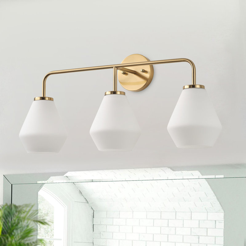 Lampe frontale à miroir réglable en verre blanc laiteux à 3 lampes, Blanc