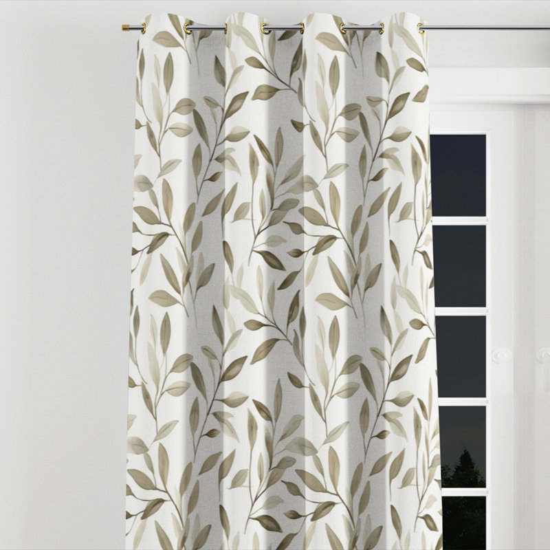 Floral Curtains - Rideau à œillets à branches olive style campagne - 1 panneau, L 52 po x L 63 po, Œillets dorés
