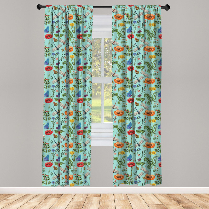 Botanical Floral Semi-Sheer Rod Pocket Curtain Panels, 28" x 63"