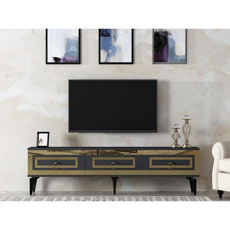 Meuble télé élégant avec anthracite et or 70,9 po x 17,6 po x 11,6 po | 100% panneau de particules enduit de mélamine, épaisseur: 0,7 pouce | Design moderne parfait pour les salons et les espaces de divertissement