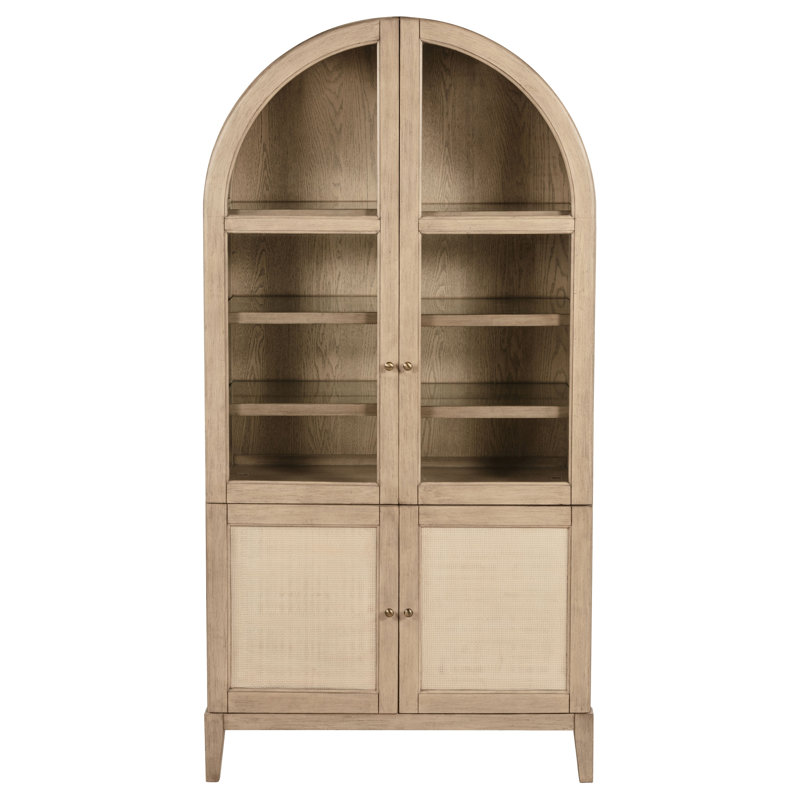 Coriene 4-Door Cane Dining Vitrine Display Cabinet Beige Oak