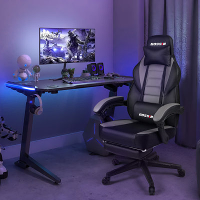 Dowinx Gaming Chair With Pocket Spring Cushion, Ergonomic Computer Chair With Footrest And Lumbar Support For Office Or Gaming Black