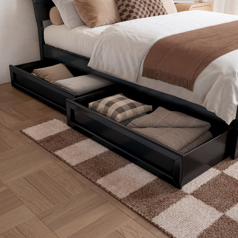 Phoenix Wood Platform Bed with Storage Drawers, Full, Black