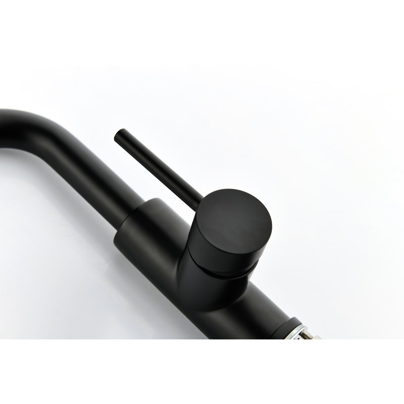 Single Handle Kitchen Sink Faucet With Pull Out In Matte Black, Made Of Stainless Steel, 360 Rotatable For Intensive Cleaning, Two Water Output Options - Stream And Spray Contemporary Rotation, Flow