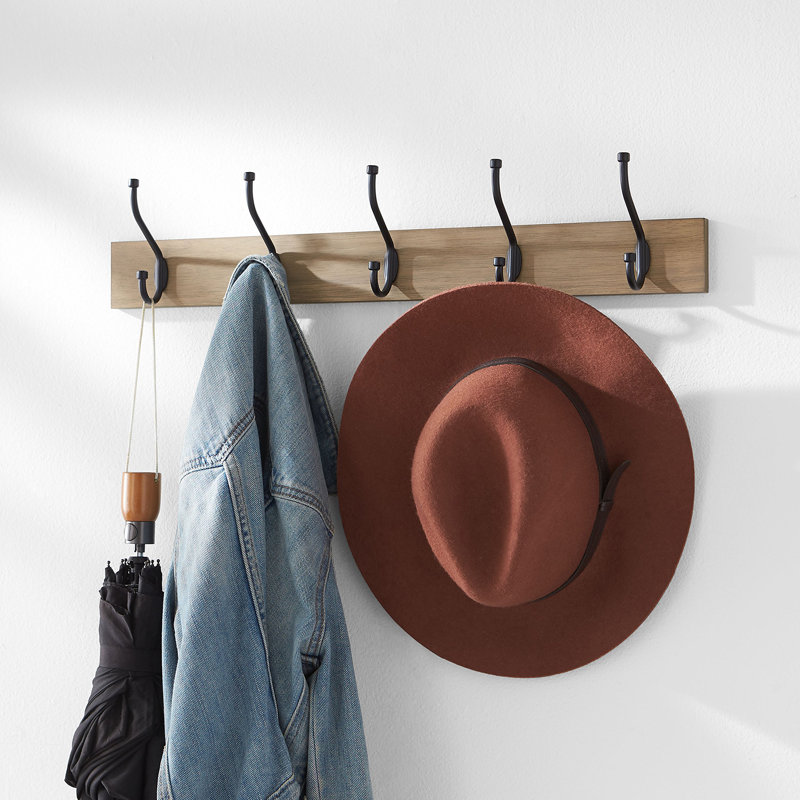 Rectangular Farmhouse Wall-Mounted Coat Rack, Brown