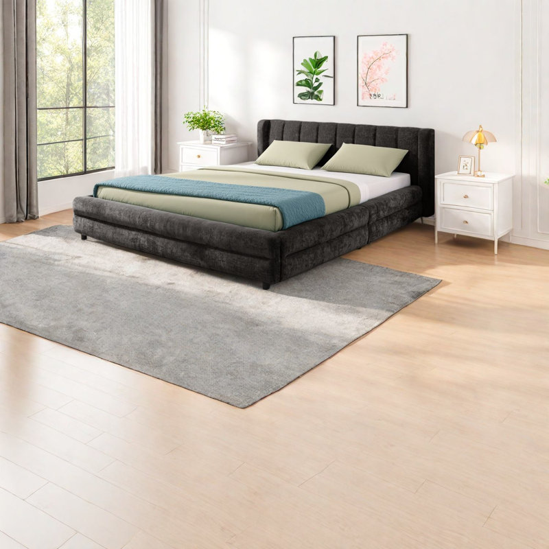 Grands lits modernes avec rangement, revêtement en chenille, confort à la maison