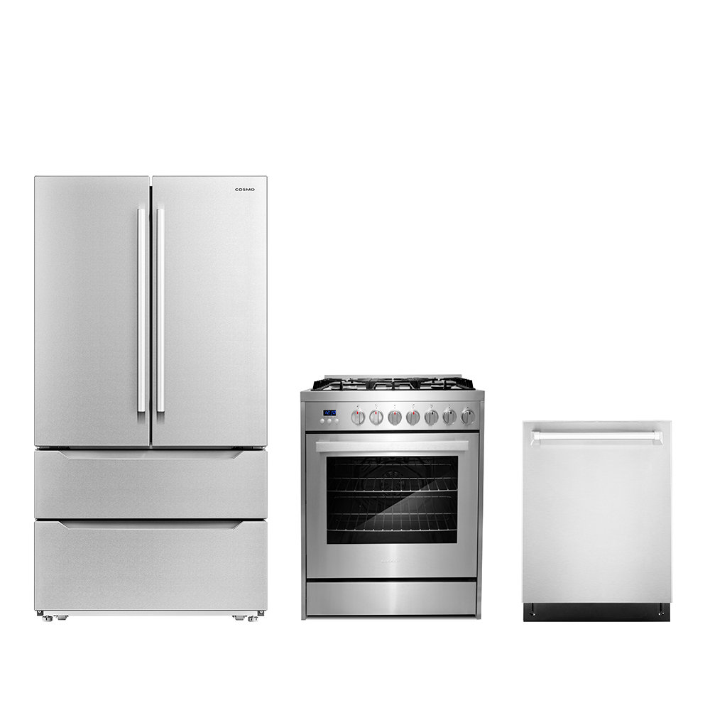 Cosmo 3 Piece Kitchen Appliance Package with French Door Refrigerator ...