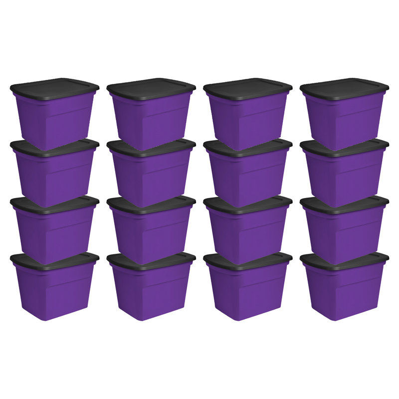Plastic Tubs & Totes Set, Purple/Black, 16