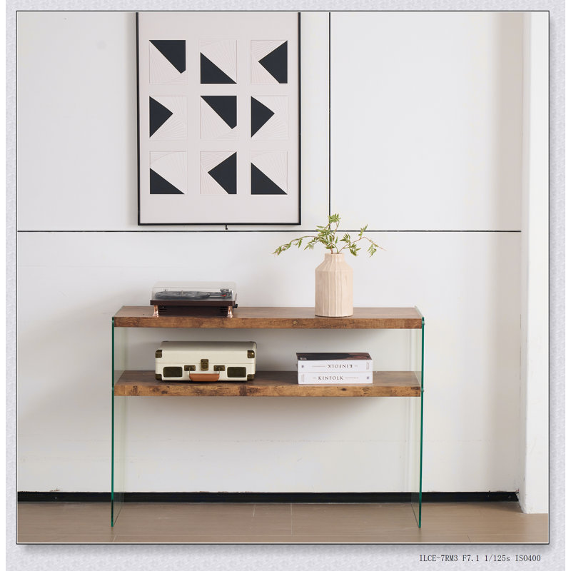 Console en panneau de fibres à densité moyenne avec verre trempé noyer, entrée spacieuse et élégante ou mobilier de bureau personnel