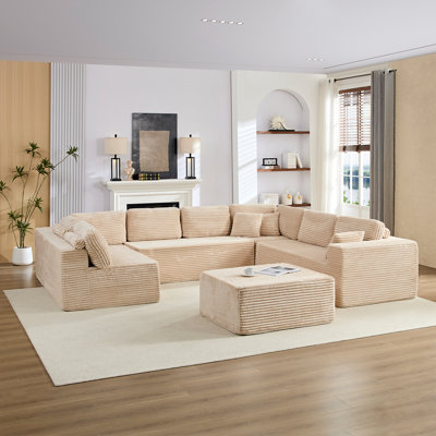 Canapé modulaire modulaire en velours côtelé avec repose-pieds