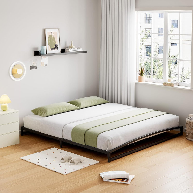 Ca King Size Low Bed Frame - 6 Inch Heavy Duty Metal Platform, Mattress Foundation, Noise-Free, No Box Spring Needed, Easy Assembly,Non-Slip,Black