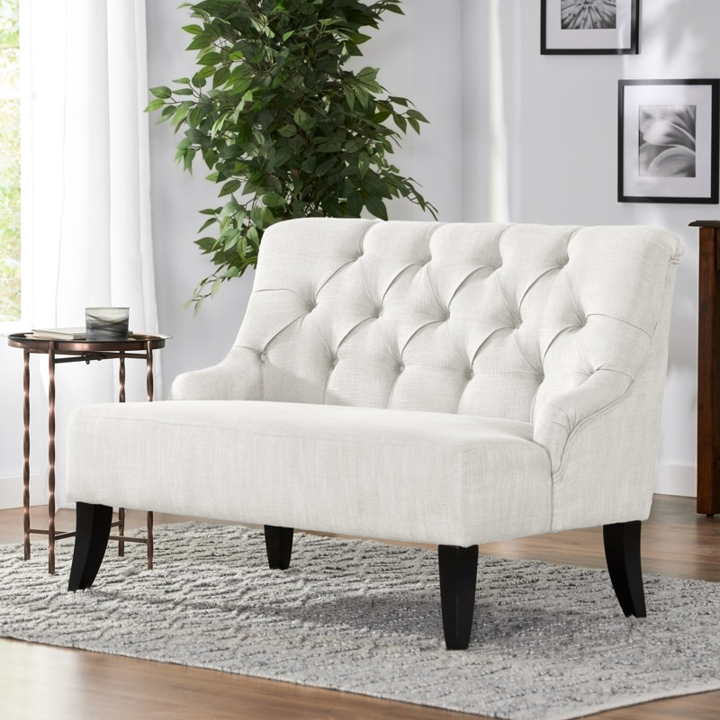 Grey Fabric Settee With Solid Birch Legs And Back Magnificent Upholstered Soft