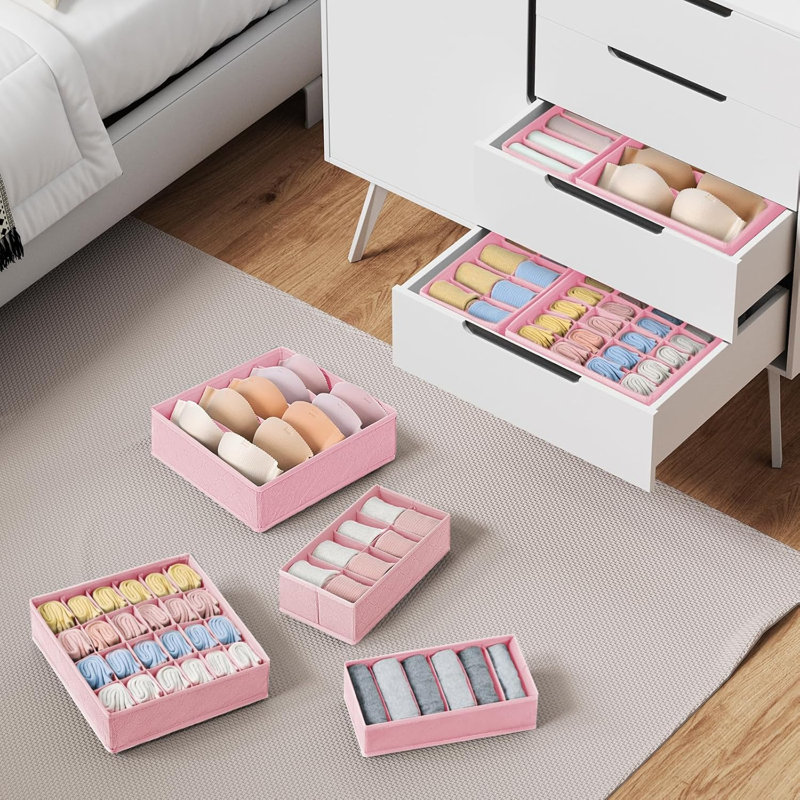 12 Pack Drawer Organizer Set - 114 Cells Foldable Fabric Dresser Dividers For Clothes, Socks, Bras, Underwear, Ties, Belts And Scarves, Non-Woven Storage Bins For Bedroom And Dorm