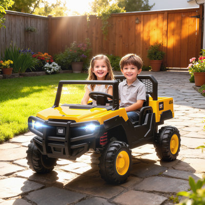 24V Kids Ride on Tractor, 4WD 2 Seating Electric véhicule, jaune