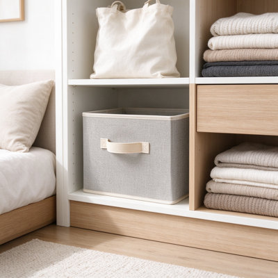 Paniers de rangement en tissu tissé avec poignées renforcées, bacs de rangement pliables pour tablettes de placard, idéal pour les jouets, les vêtements et les articles ménagers, beige naturel
