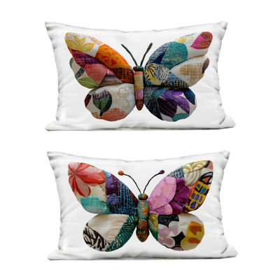 Ensemble de coussins imprimés d'extérieur Vivid Patchwork Butterflies 2 pièces par Annabelle Hall