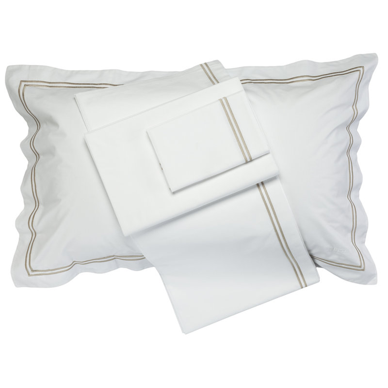 Classic Sheet Set, White/Khaki, Twin Sheet Set with 1 Pillowcase