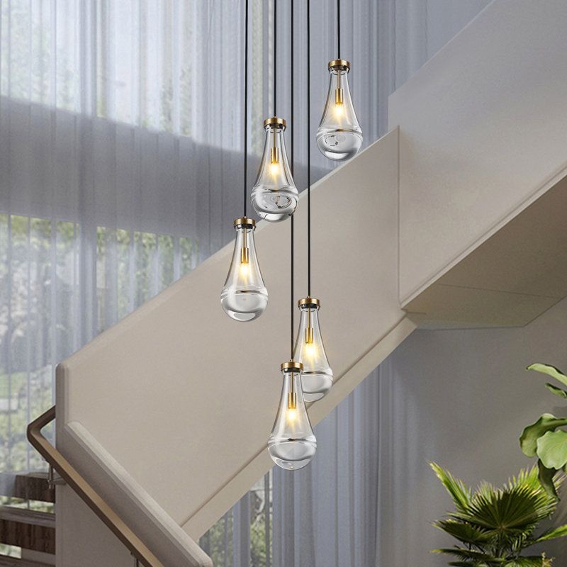 Luminaire suspendu 5 lumières, Doré, 5