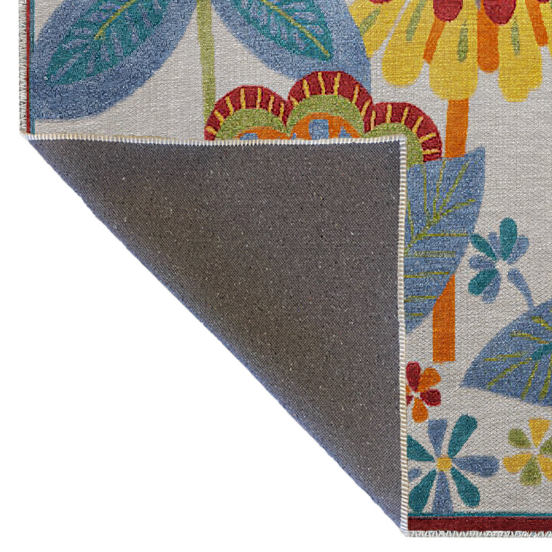Tapis multicolore abstrait à motif floral et rose, Rectangle 4 pi 7,12 po x 6 pi 6,74 po