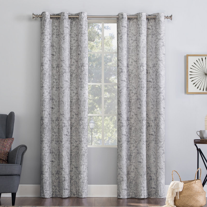 Cutlip Damask Draft Shield Fleece Insulated Single Curtain Panel, 40" W x 63" L, Gray