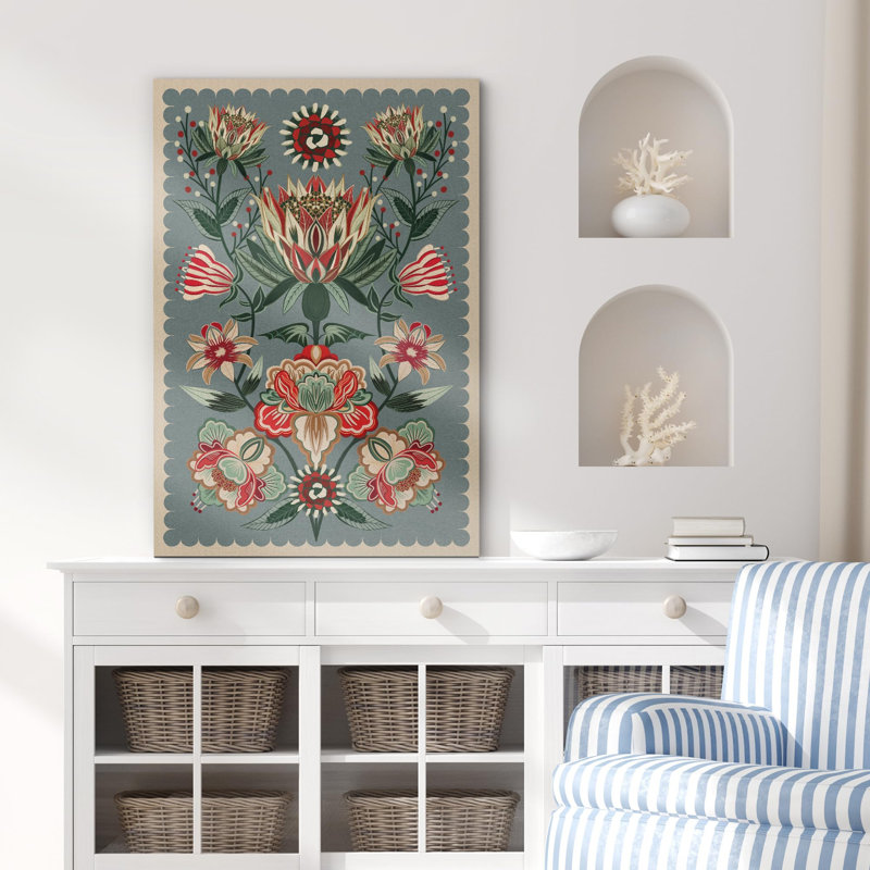 " Vintage Green Flower Bouquet Illustrations " Graphic Art Print, Wrapped Canvas, 48" H x 32" W