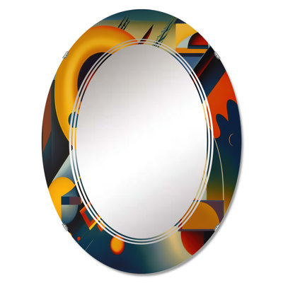 Quanecia Multicolor Geometric Orange Shapes V - Modern Geometric Wall Mirror
