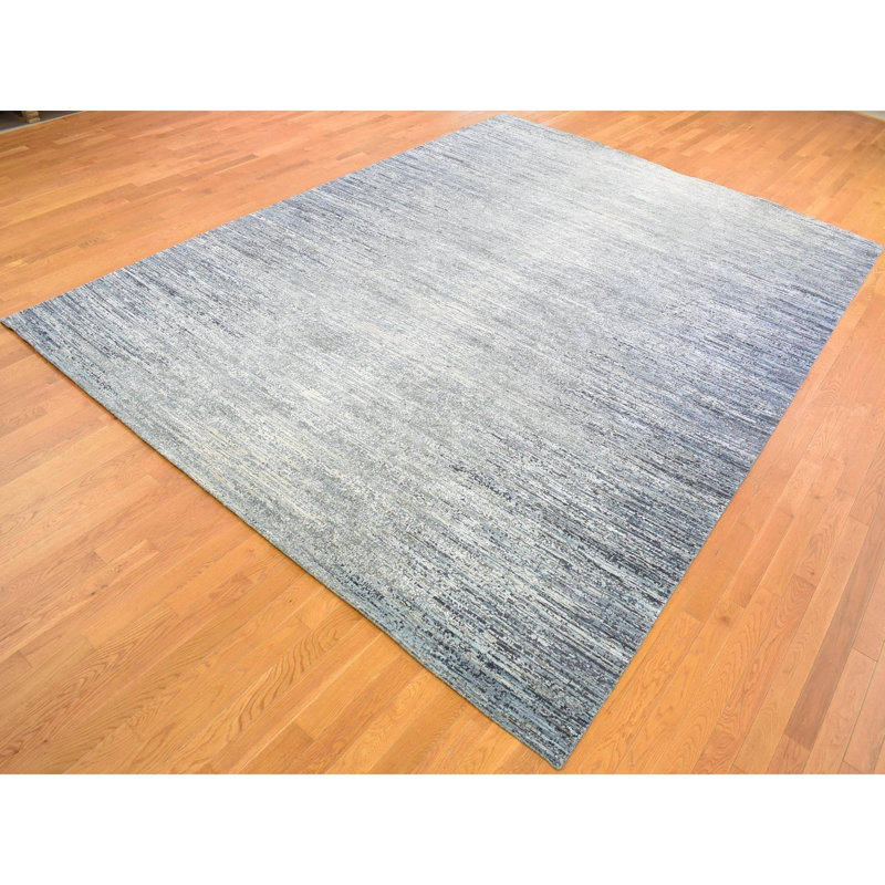 Tapis horizontal en laine et soie bleu denim noué à la main 10 pi x 14 pi 2761BE3CFE1D42339D278C9B71F0992E
