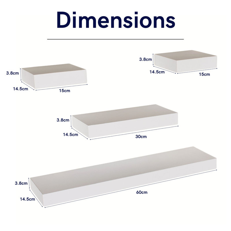 Hudson 4-Piece Floating Wall Shelf Kit, Chunky with Concealed Brackets, White