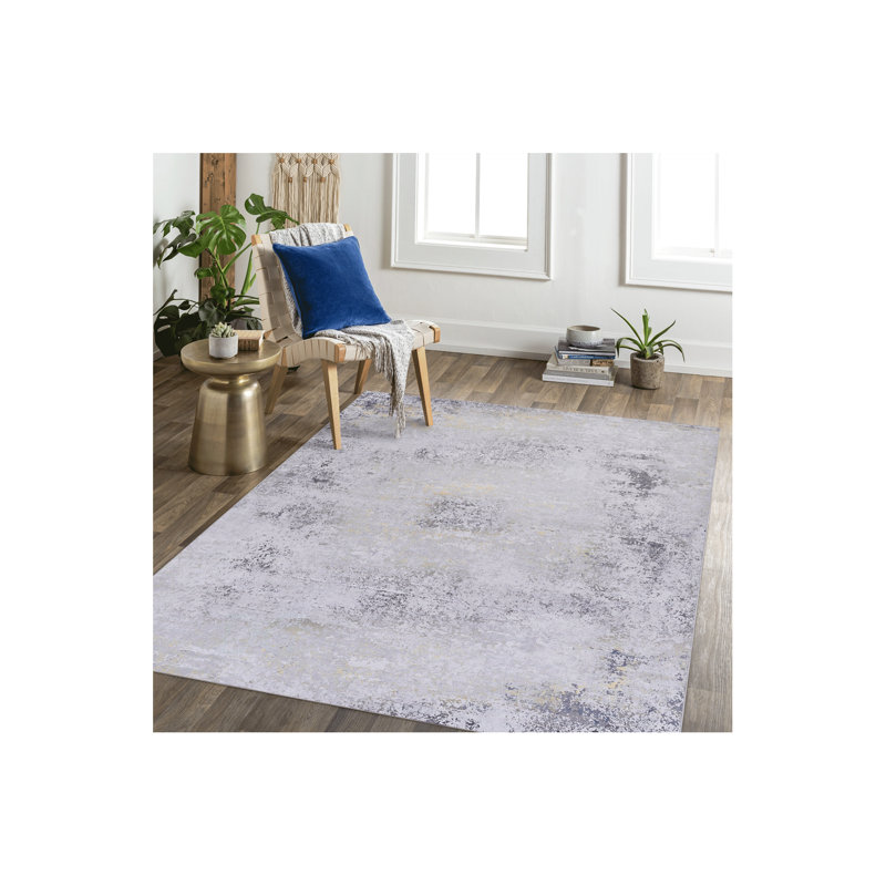Gold Washable Rug 5X8 Area Rug (5' X 8'), Gray, Rectangle 5' x 8'