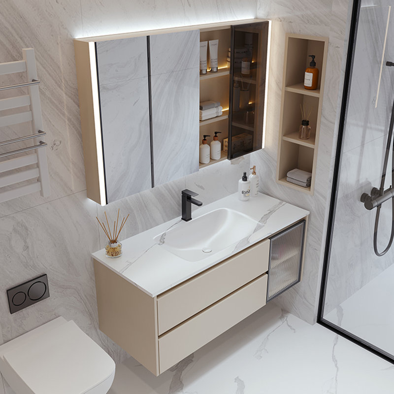 Simple light luxury cream style bathroom cabinet