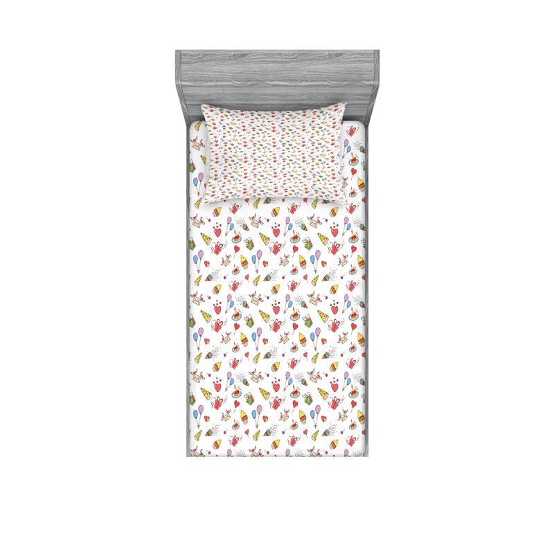 Multicolore drap-housse et coussin décoratif Ambesonne Birthday, Ensemble de draps-housses pour lit simple + 2 taie