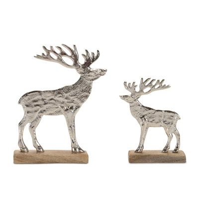 Silhouette de cerf en métal avec base en bois (ensemble de 2)