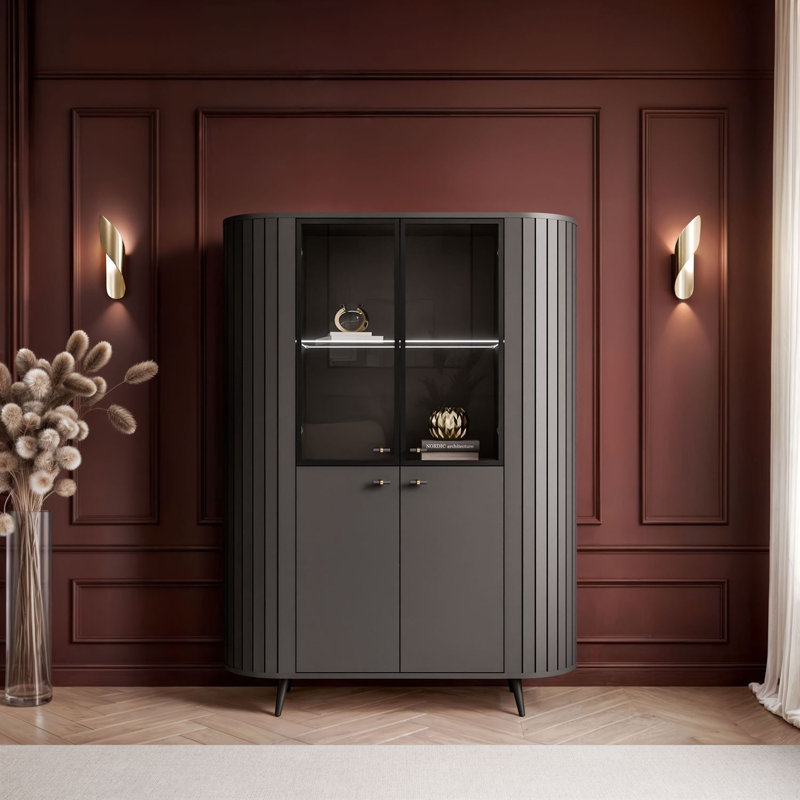 Elodie II China Cabinet with Lighting, Black/Black