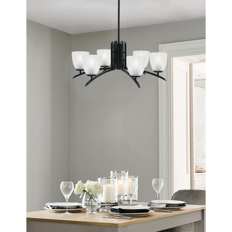 Kurve Light Chandelier With 5" Clear Ribbed Glass, 58.25" H x 26.5" W x 26.5" D, Matte Black, 6