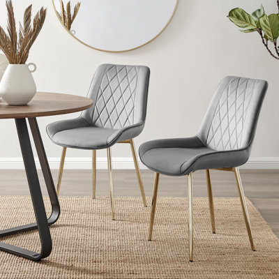 Simsbury Velvet Modern Upholstered Quilt Stitched Tapered Metal Leg Luxury Dining Chairs