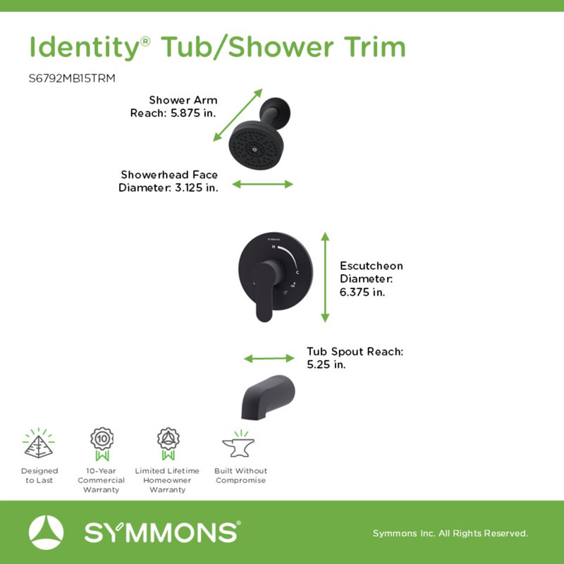 Identity HydroMersion Single Handle Tub & Shower Faucet, Matte Black