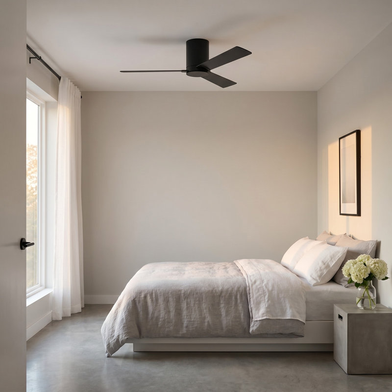 Salma Ceiling Fan, 9.3" H x 44" W, Midnight Black/American Walnut Reversible Blades, Midnight Black