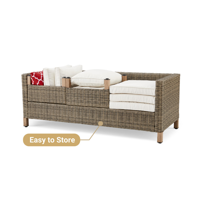 72.1'' Wide Rectangle Wicker Patio Sofa with Cushions, White