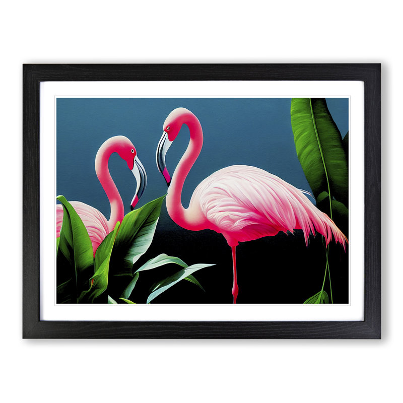 Attractive Flamingos - Framed Print, 25cm H x 34cm W x 2cm D, Black