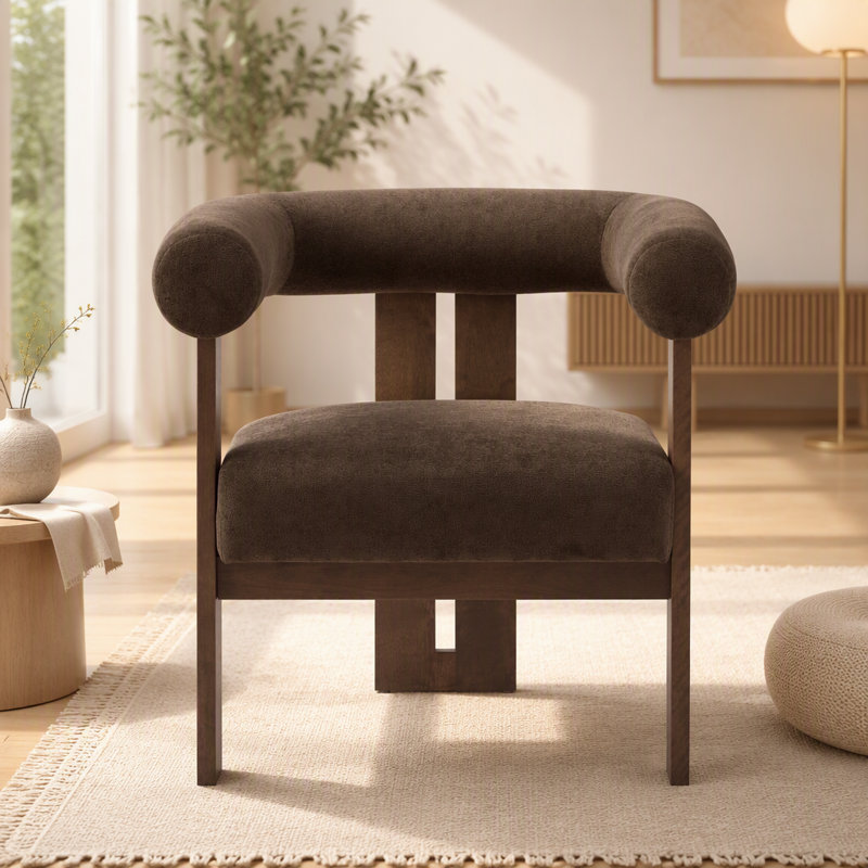 Chaise d'appoint moderne rembourrée avec accoudoirs ronds, Dark Brown Velvet