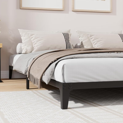 Base de lit plateforme en métal robuste avec rangement sous le lit Support de lattes en acier robuste Base de lit moderne antidérapante silencieuse Aucun sommier requis pour la chambre à coucher