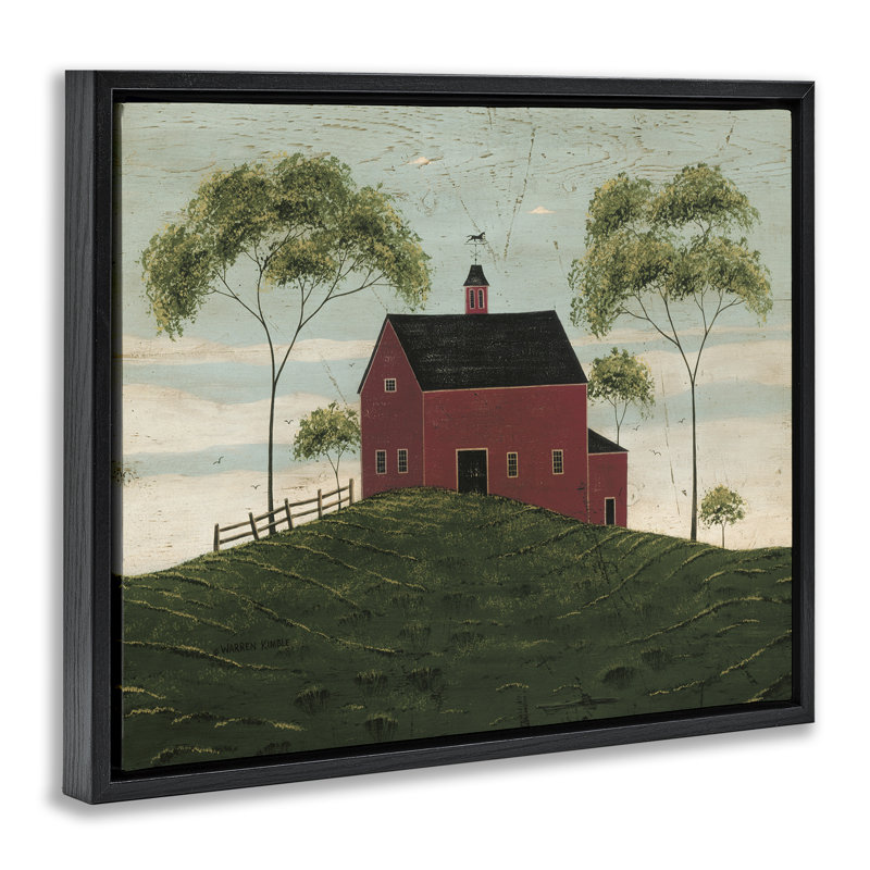 Toile de grange avec paire d'arbres sur toile flottante, conception de Warren Kimble, H 25 po x l 31 po