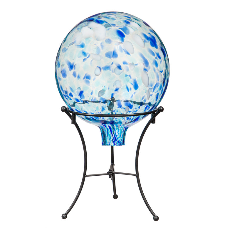 Boule de regard 10 "avec verre confettis turquoise et support