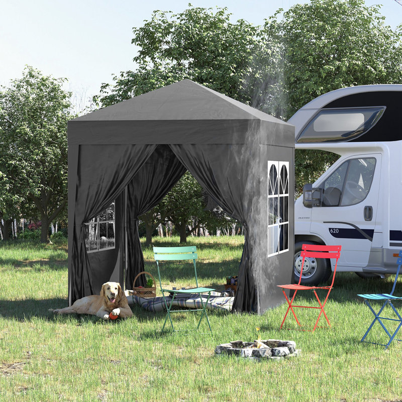 2 X 2m Pop Up Gazebo, Water Resistant Party Tent Marquee With Removable Sidewalls, Large Windows, Powder Coated Steel Frame And Carry Bag, Black