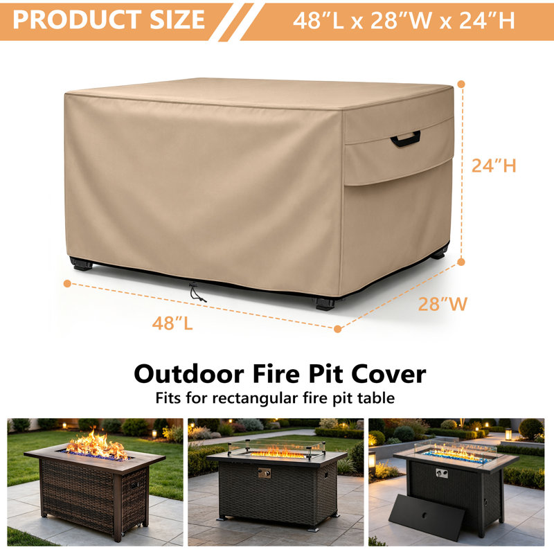 Couvre-foyer d'extérieur robuste et imperméable avec attaches à l'épreuve du vent - L 48 po x l 28 po x H 24 po, kaki