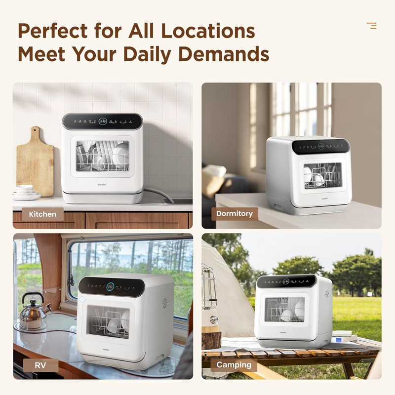 White Countertop Dishwasher with A Visible Door