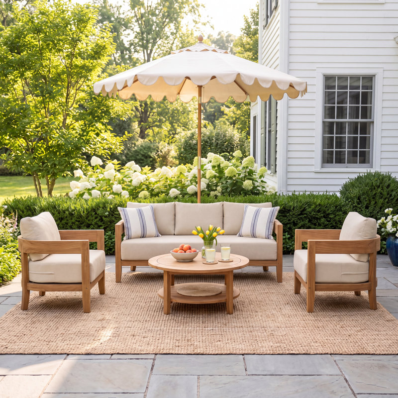 Keaton Solid Teak Outdoor Conversation Set, Beige