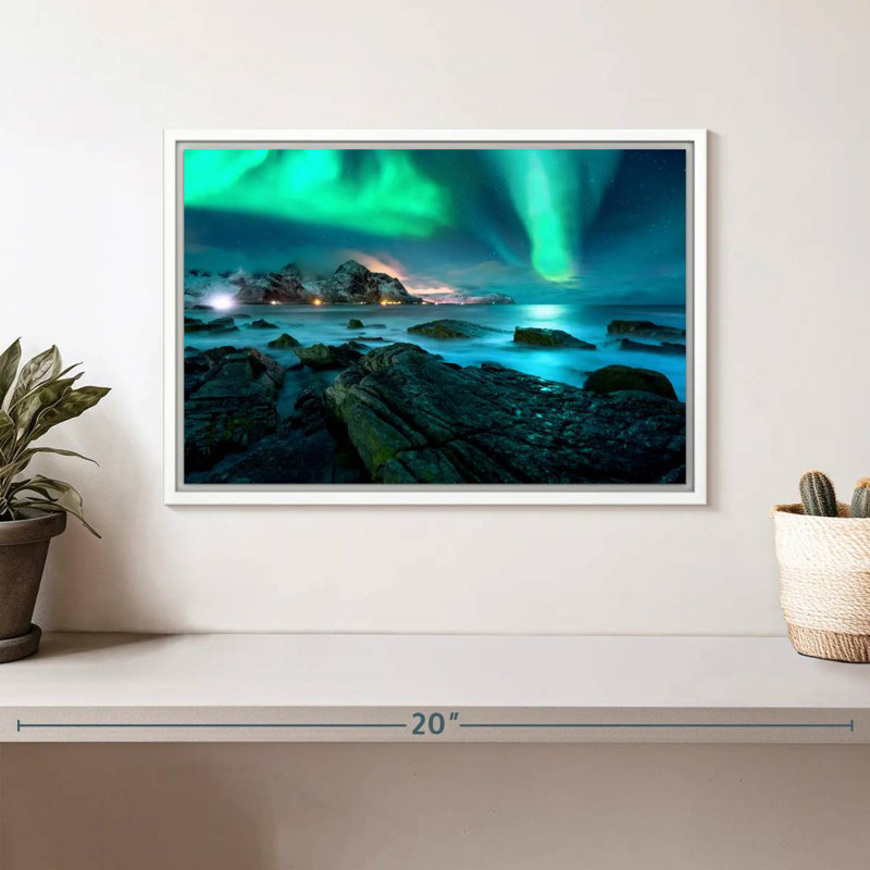 Stunning Lofoten Aurora Borealis, Floating Frame White, 13" X 9"